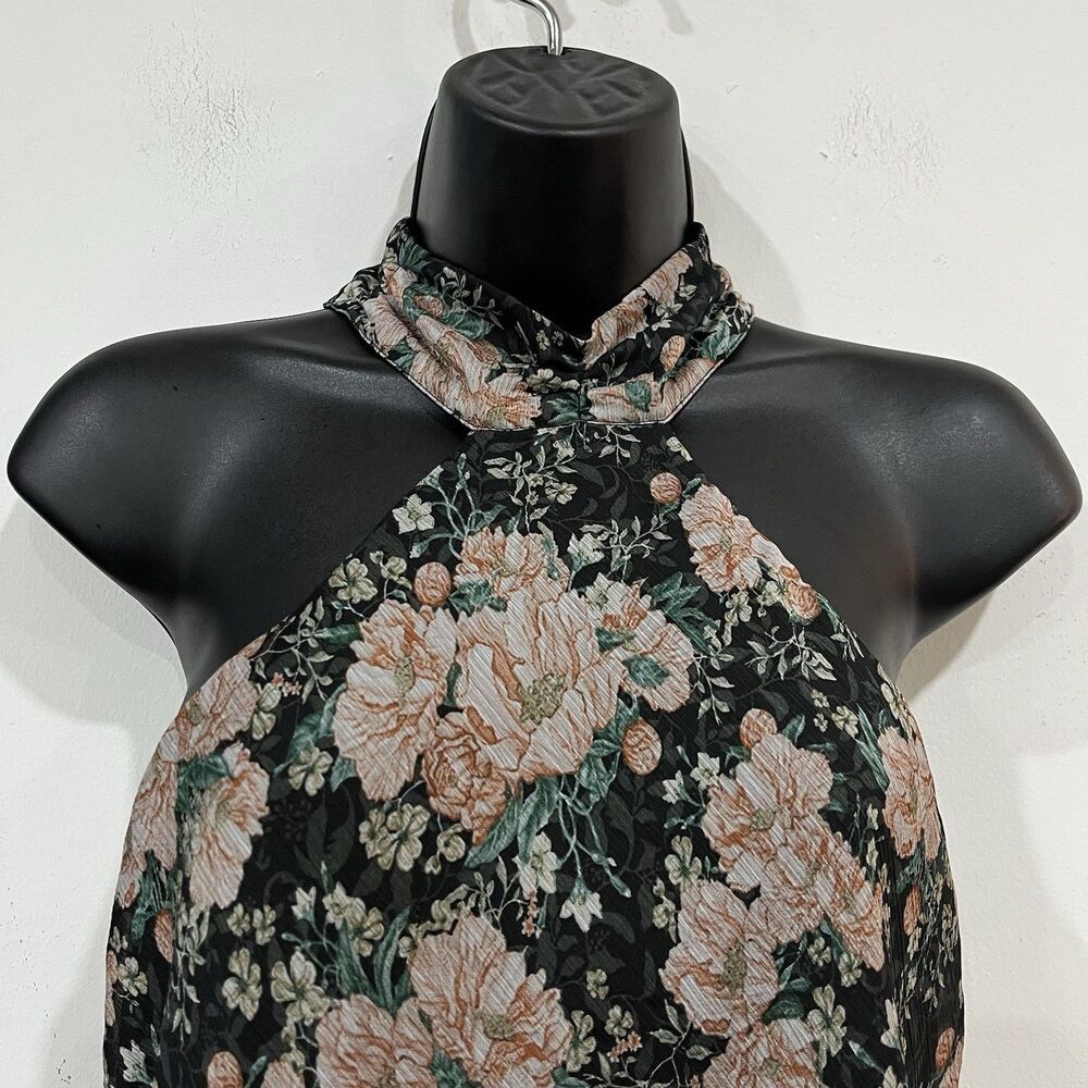 Heartloom Black Floral Halter Top Size Small Lined - Picture 2 of 6
